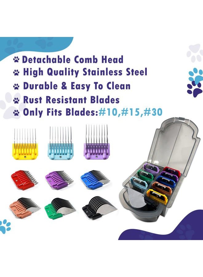 KBDS Professional Animal Stainless Steel Attachment 9 Color Guide Comb Set,Compatible with Andis, Oster A5, Wahl KM Series Clipper Detachable Blade Pet, Dog, Cat, and Horse Clippers - Image 4