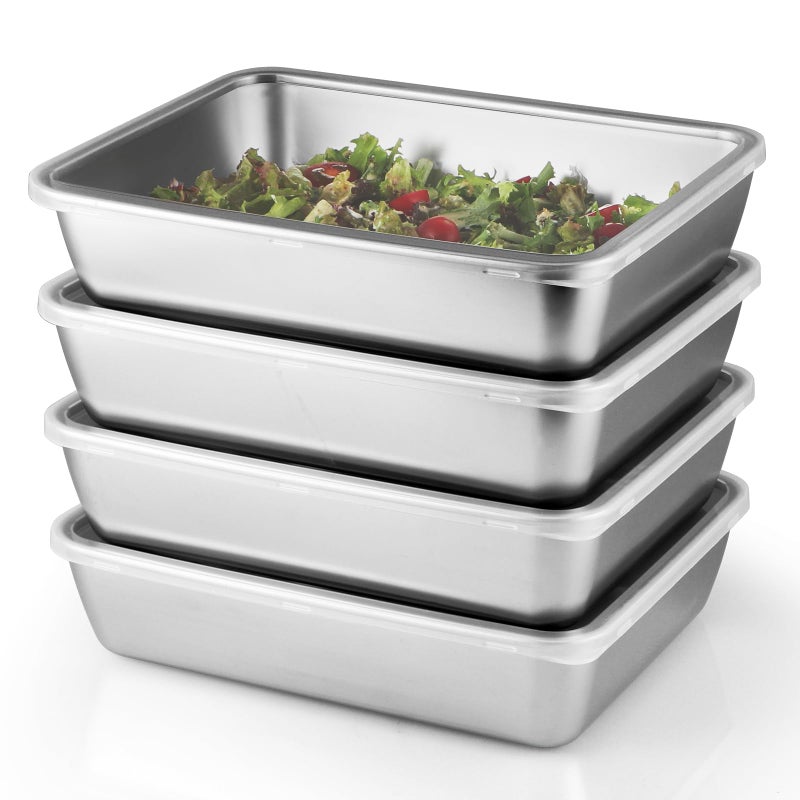 Sanbege 4 Pcs Stainless Steel Food Containers with Clear Lids, Stackable Snack Storage Boxes, Deli Meat Keeper for Refrigerator or Picnic, BBQ Party, Office, Gym Lunch - Image 1