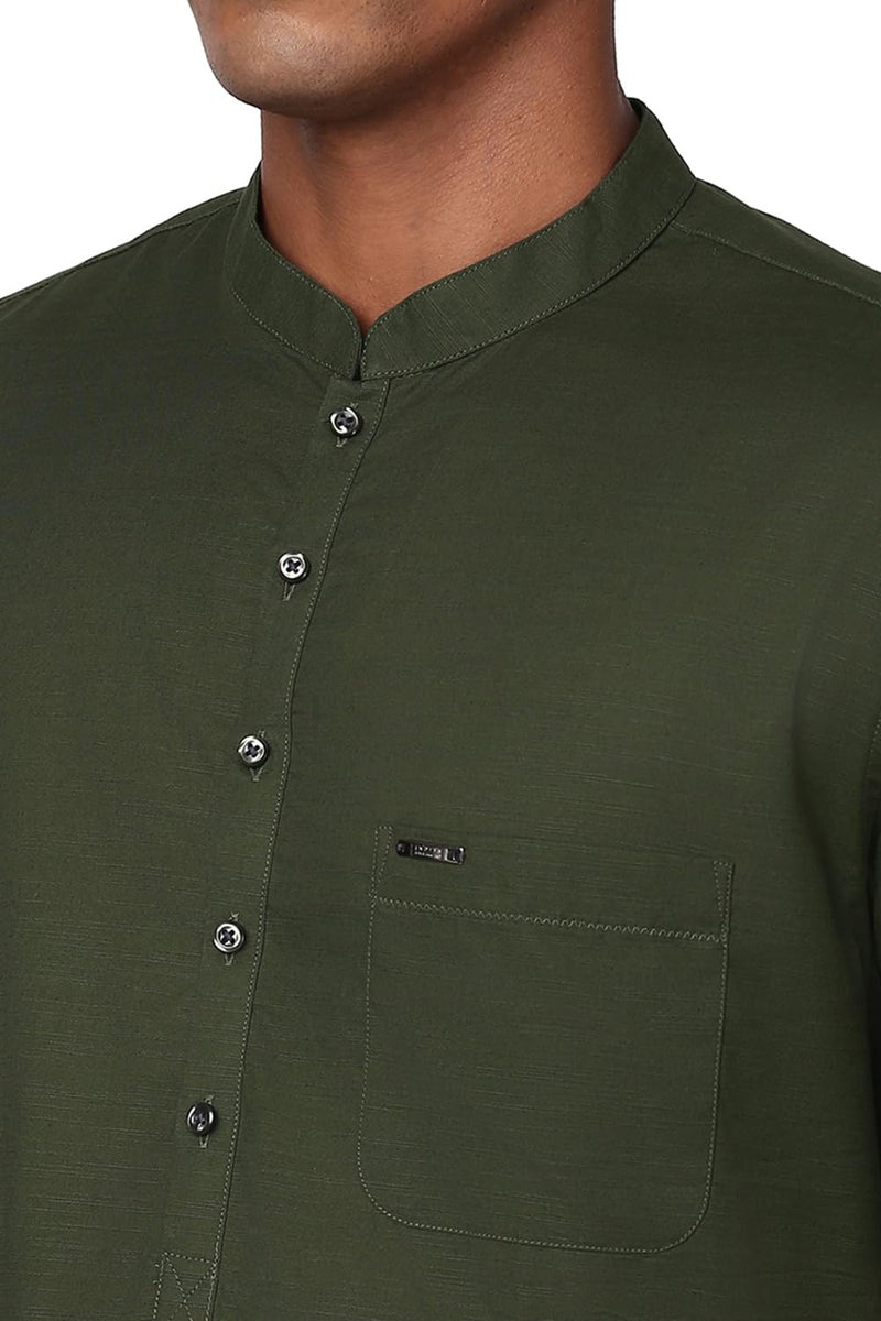 Peter England Men's Everyday Festive Solid Long Kurta Cotton Dark Green - Image 4