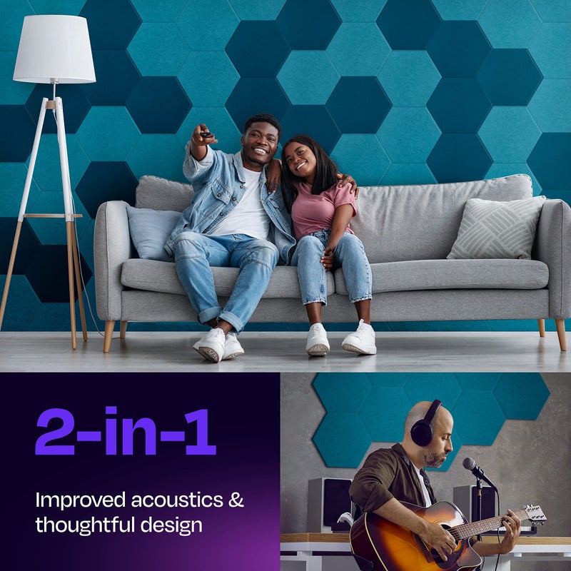 Ekkogo Acoustic Panels 12-Pack Soundproof Wall Panels 12"X10.4"X0.4" Sound Panels High Density Sound Dampening Panels - [Light Turquoise Hexagon] - Image 2