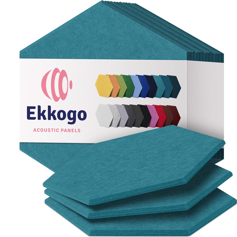 Ekkogo Acoustic Panels 12-Pack Soundproof Wall Panels 12"X10.4"X0.4" Sound Panels High Density Sound Dampening Panels - [Light Turquoise Hexagon] - Image 1