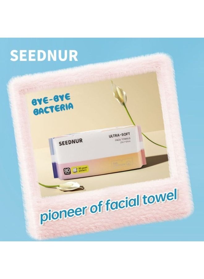 SEEDNUR - Seednur Ultra Soft Face Towels, Clean Skin More Powerfully, Longer Thicker & More Absorbent, Suitable For All Skin Type (80 Sheets/Bag) - Image 1