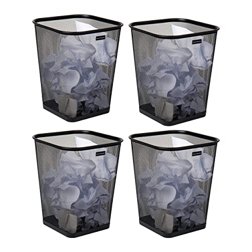Mind Reader Mesh Trash Can, Waste Paper Basket, Square, Office, Metal Mesh, 9.75" L x 9.75" W x 12.25" H, Set of 4, Black - Image 1