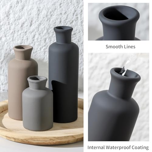 ooit Ceramic Vase Set of 3, Neutral Vases Home Decor Rustic Farmhouse Decor Vase Terra Cotta Pottery Vases for Bouquet Pampas Grass Dried Fresh Flowers Living Room Kitchen Bedroom Bathroom - Multicolor - Image 5