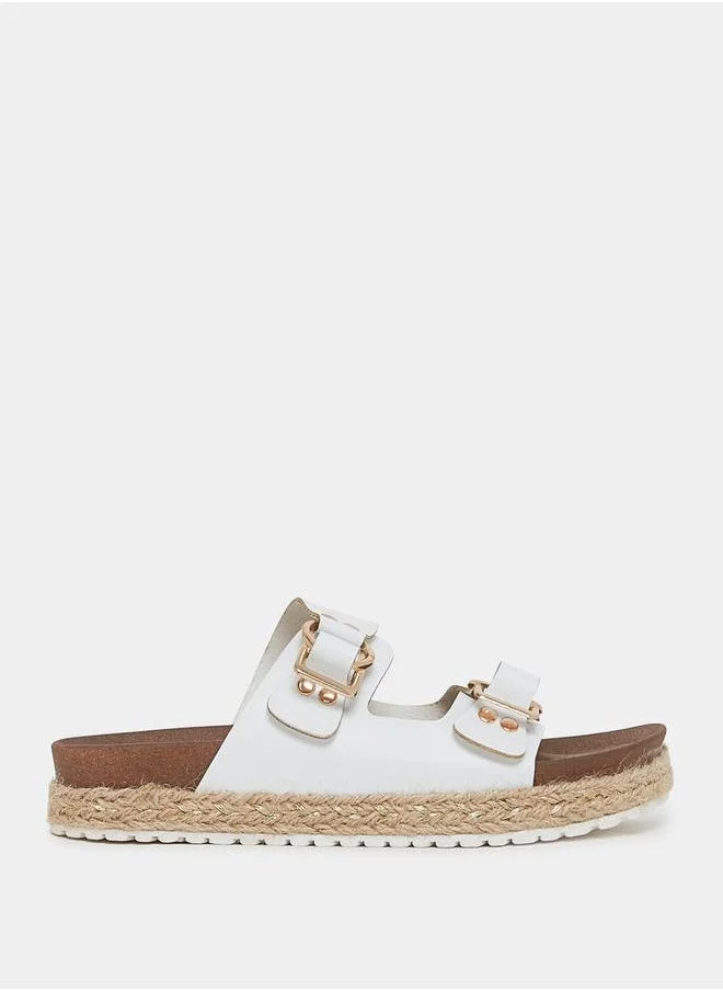 ستايلي Buckle Accent Dual Strap Slip On Flat Sandals