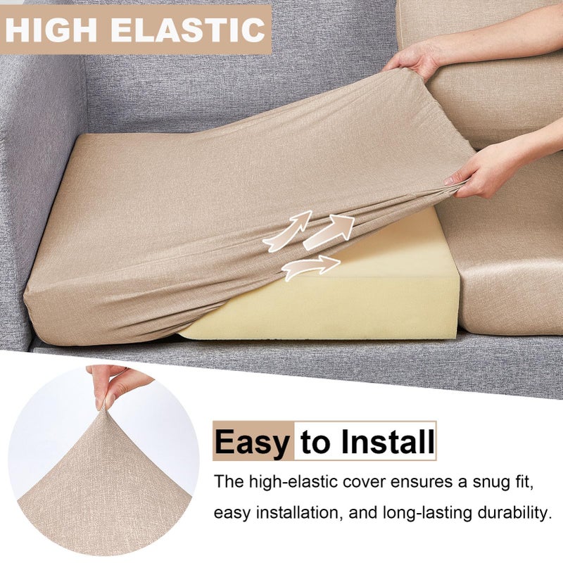 pickyNproud 8Pcs Patio Cushion Covers Stretch Outdoor Couch Cushions Slipcovers Replacement Washable Furniture Protector with Elastic Bottom Sofa Chair Seat Cover, Blush Khaki - Image 2
