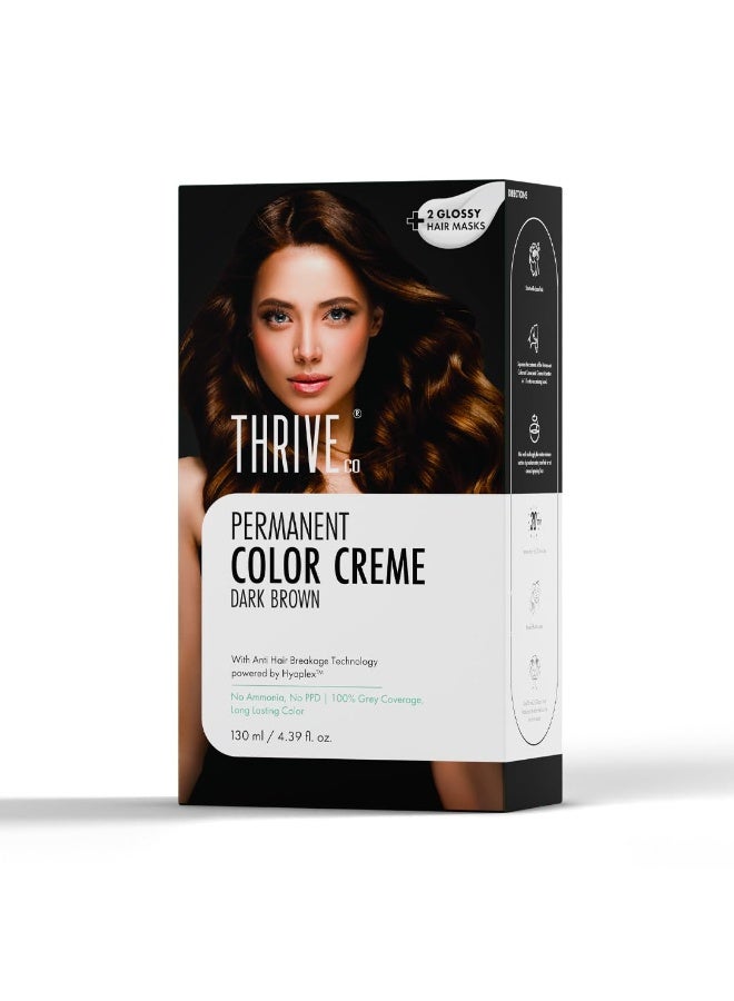 ThriveCo Permanent Hair Color Creme – Dark Brown | 100% Grey Coverage | Ammonia-Free | Long-Lasting, Softer & Shinier Hair | With Hyaplex™ Bond Technology | For Men & Women |130 ml - Image 1