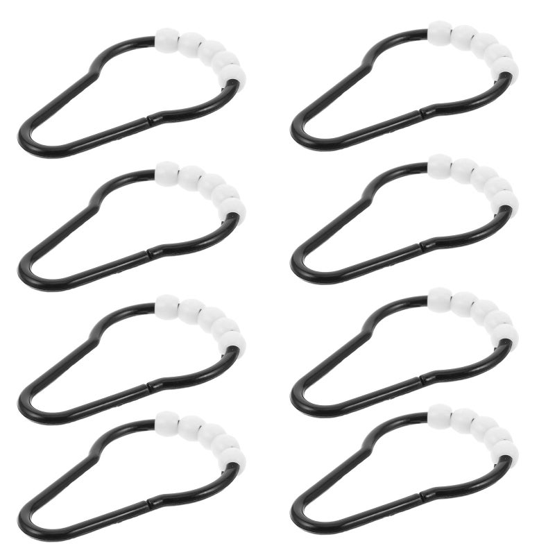 Black Plastic Shower Curtain Rings 20 Pack Beaded Hooks For Bathroom Rod Clips - Image 2