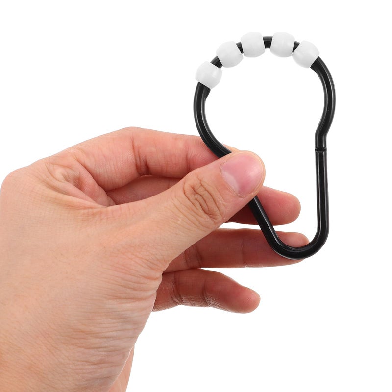 Black Plastic Shower Curtain Rings 20 Pack Beaded Hooks For Bathroom Rod Clips - Image 5