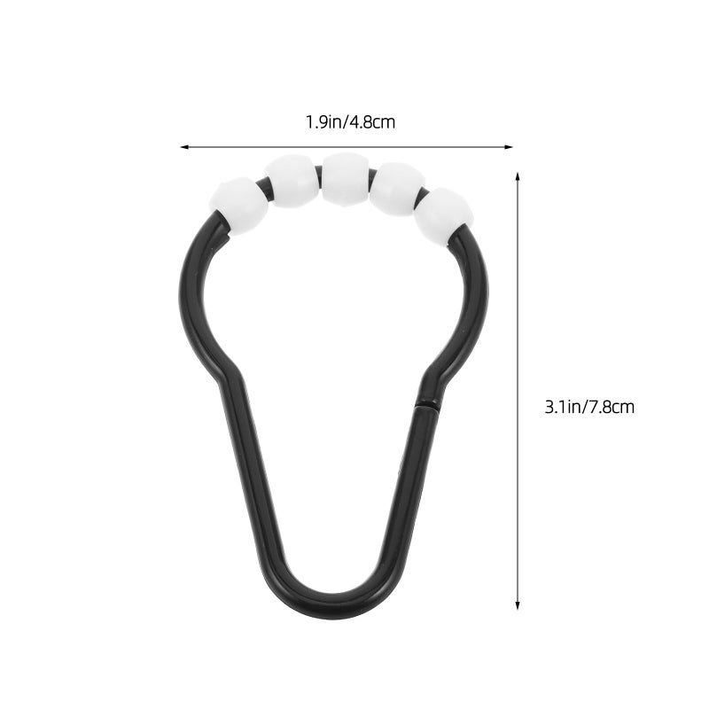 Black Plastic Shower Curtain Rings 20 Pack Beaded Hooks For Bathroom Rod Clips - Image 3