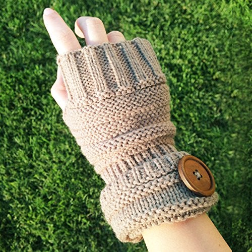 Wrapables Fingerless Gloves with Button Accent, Burgundy - Image 2