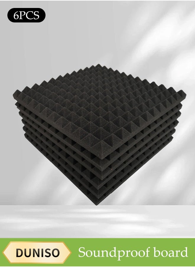 DUNISO 6 Pieces Of Sound-Absorbing Foam, 2.5X30X30cm, Fast Recovery Sound-Absorbing Board, Home Recording Studio High-Density Flame-Retardant Soundproof Wallboard, Thickened Sound-Absorbing Foam, Sound-Absorbing Cotton, Sound-Absorbing Cotton, Wall Bedroom Piano Room Ktv Indoor, Self-Adhesive, Soundproof Board,Acoustic Panels  - Image 1