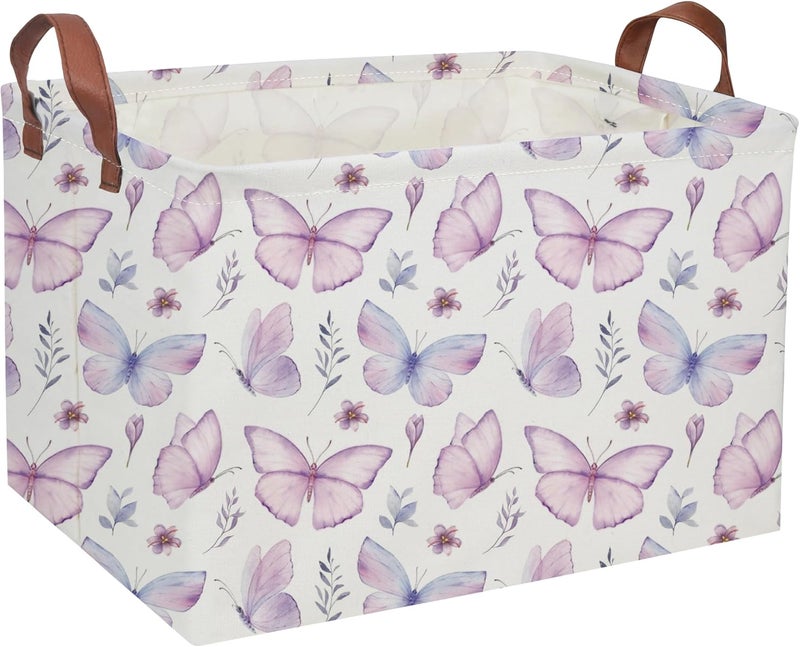 DDBASKET Rectangular Kids Baskets Butterfly Basket Kids Storage Bins Girls Basket Cute Storage Bin Organizer Box Room Decor for Home(Flower Butterfly) - Image 1