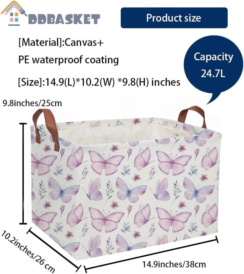 DDBASKET Rectangular Kids Baskets Butterfly Basket Kids Storage Bins Girls Basket Cute Storage Bin Organizer Box Room Decor for Home(Flower Butterfly) - Image 2