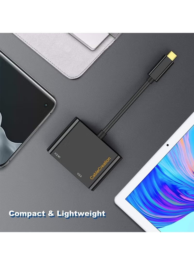 CableCreation USB C to HDMI VGA Adapter, Type C to VGA to USB C Thunderbolt 3 for Dual Monitor Adapter Compatible with Galaxy S22 Ultra, MacBook Pro 2020, iPad Pro 2020, Yoga 910, Surface Go/Pro - Image 4