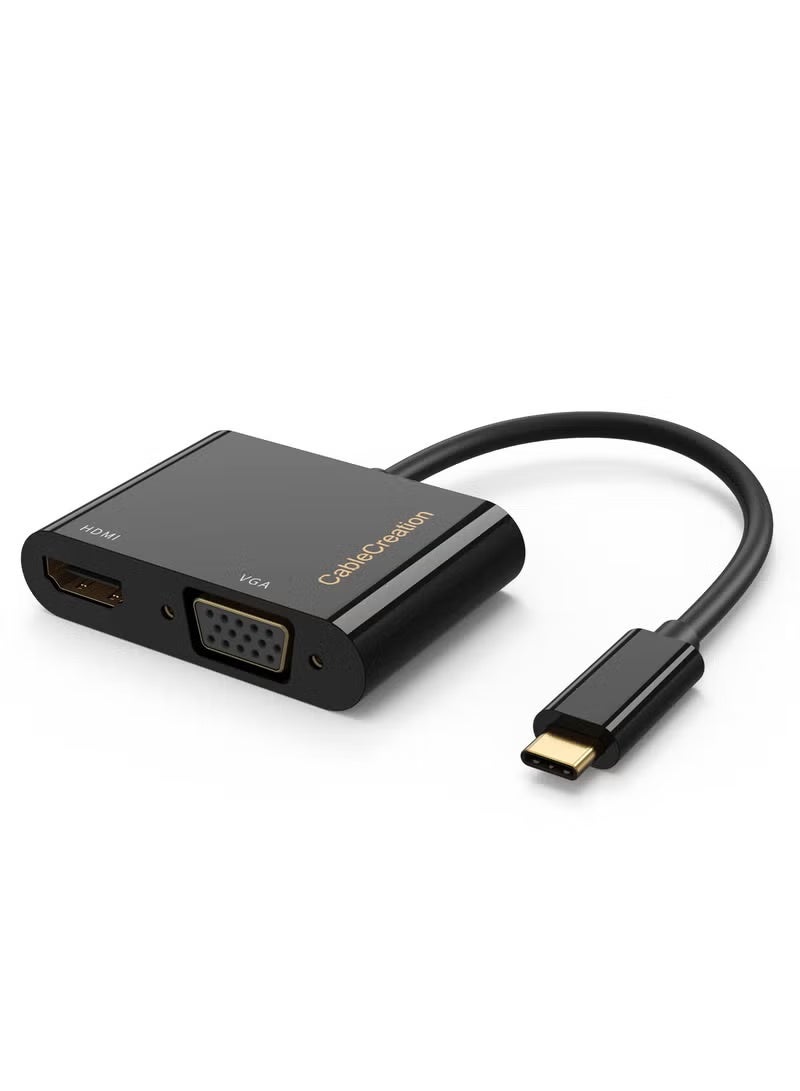 CableCreation USB C to HDMI VGA Adapter, Type C to VGA to USB C Thunderbolt 3 for Dual Monitor Adapter Compatible with Galaxy S22 Ultra, MacBook Pro 2020, iPad Pro 2020, Yoga 910, Surface Go/Pro - Image 1