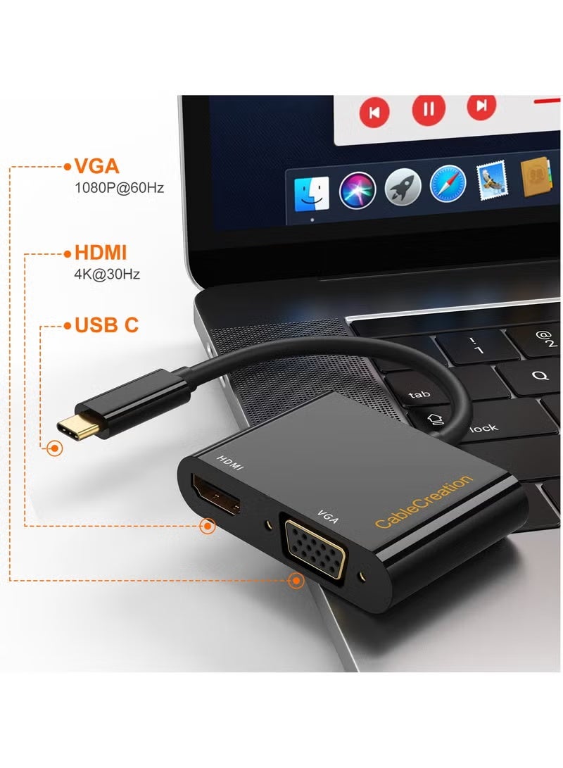 CableCreation USB C to HDMI VGA Adapter, Type C to VGA to USB C Thunderbolt 3 for Dual Monitor Adapter Compatible with Galaxy S22 Ultra, MacBook Pro 2020, iPad Pro 2020, Yoga 910, Surface Go/Pro - Image 3