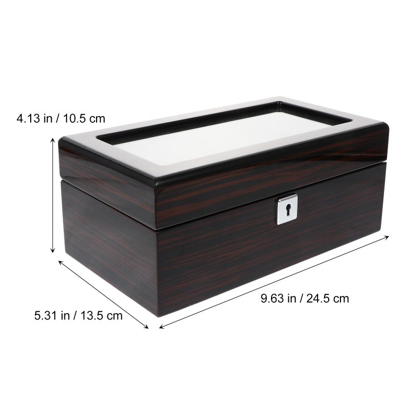Wooden Watch Display Box with 3 Slots Lockable Jewelry Organizer Case Piano Lacquer Finish - Image 3