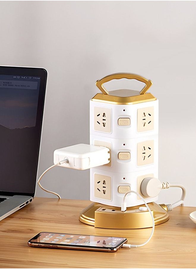 UNUNS Tower Extension Cord Power,12 Outlets With 3 USB Ports,3-Layer Portable Charging Tower For Home Office Supplies,Dorm Room Essentials,Desk Accessories  - Image 5