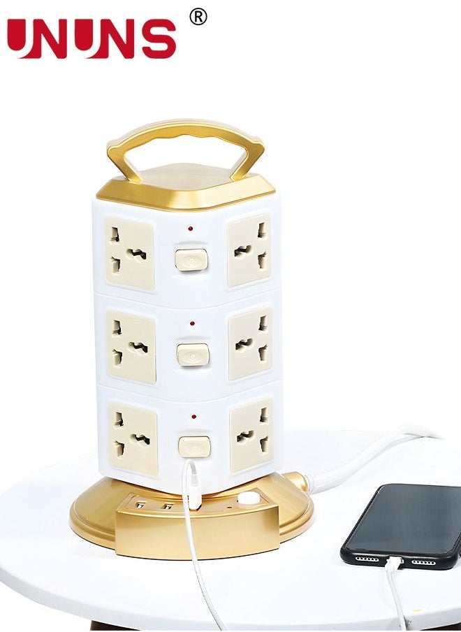 UNUNS Tower Extension Cord Power,12 Outlets With 3 USB Ports,3-Layer Portable Charging Tower For Home Office Supplies,Dorm Room Essentials,Desk Accessories  - Image 2
