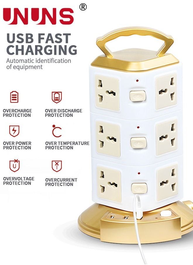 UNUNS Tower Extension Cord Power,12 Outlets With 3 USB Ports,3-Layer Portable Charging Tower For Home Office Supplies,Dorm Room Essentials,Desk Accessories  - Image 4