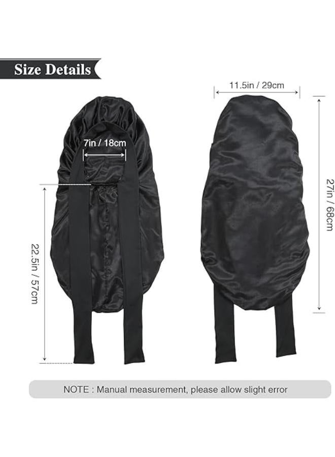 Generic Joyzzz Long Satin Bonnets for Women, Double Layer Elastic Silk Bonnet with Ties Band, Adjustable Ties Jumbo Size Sleep Bonnet Cap, Satin Silk Shower Cap for Long Hair, Braids, Curly Hair (Black) - Image 2
