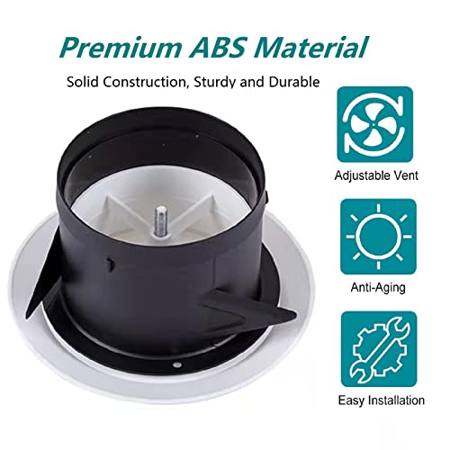 Allvent 4 inch ABS Adjustable Air Vent White Round Soffit Exhaust Vent for Inline Duct Fan Outlet Vent(3.74 Inch, Front Panel:5.9 Inch) - Image 2