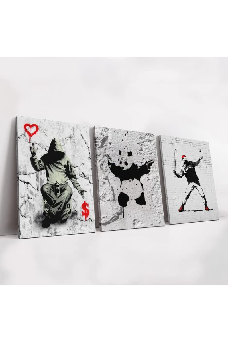 KAWAHONE Abstract Canvas Wall Art-Banksy Wall Art-Banksy No Ball Games Graffiti & Street Art Urban for Living Room, Bedroom, Office-24x36 Inchx3pcs - Image 1