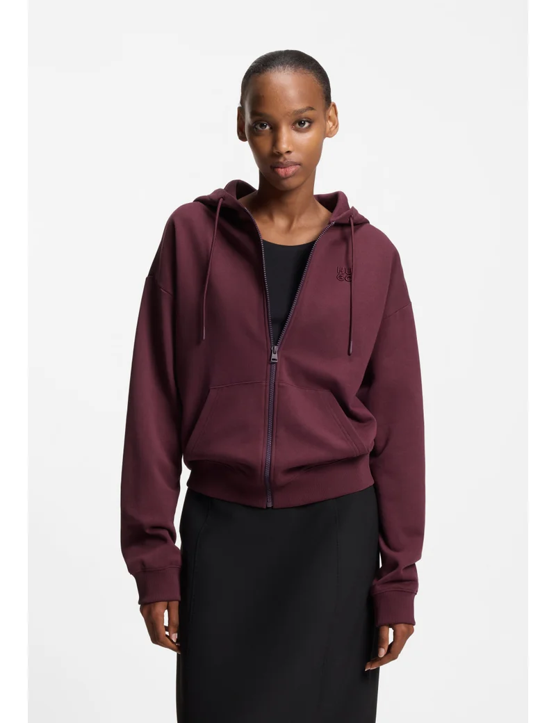 HUGO Cotton-terry zip-up hoodie with embroidered stacked logo