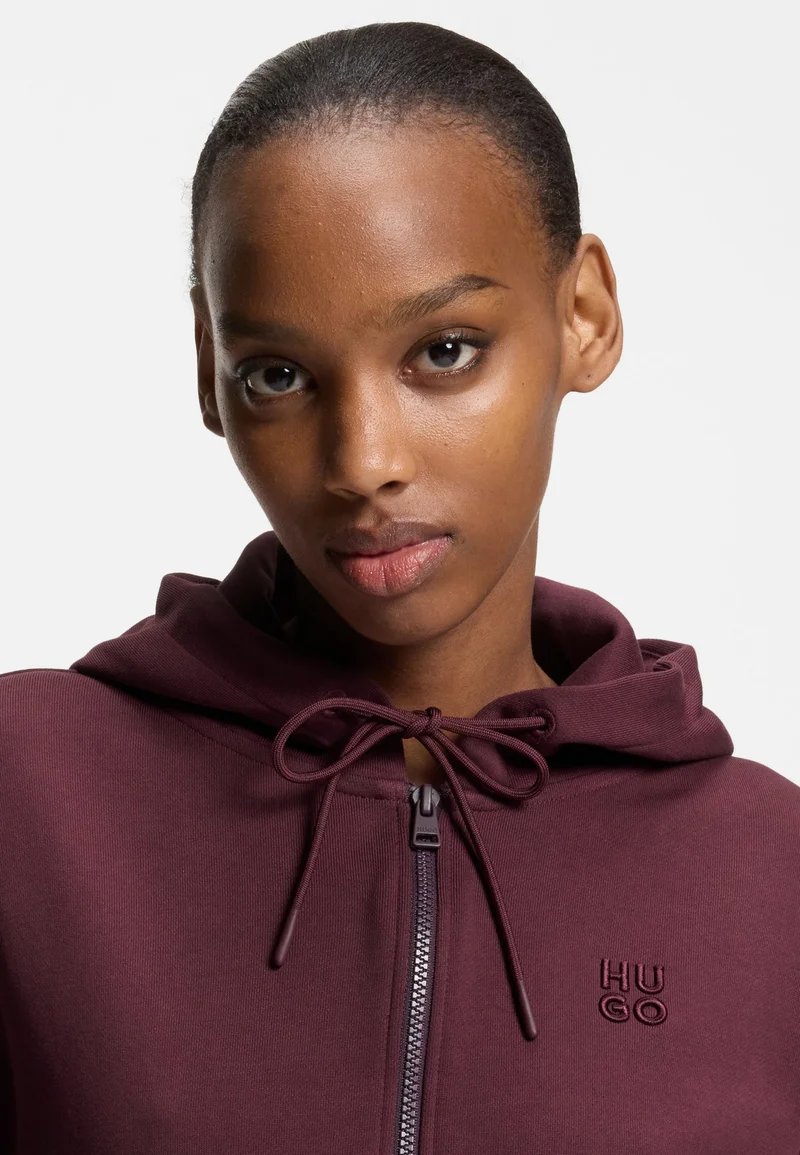 HUGO Dark Purple Cotton-terry zip-up hoodie with stacked-logo embroidery for Women | Best Price UAE