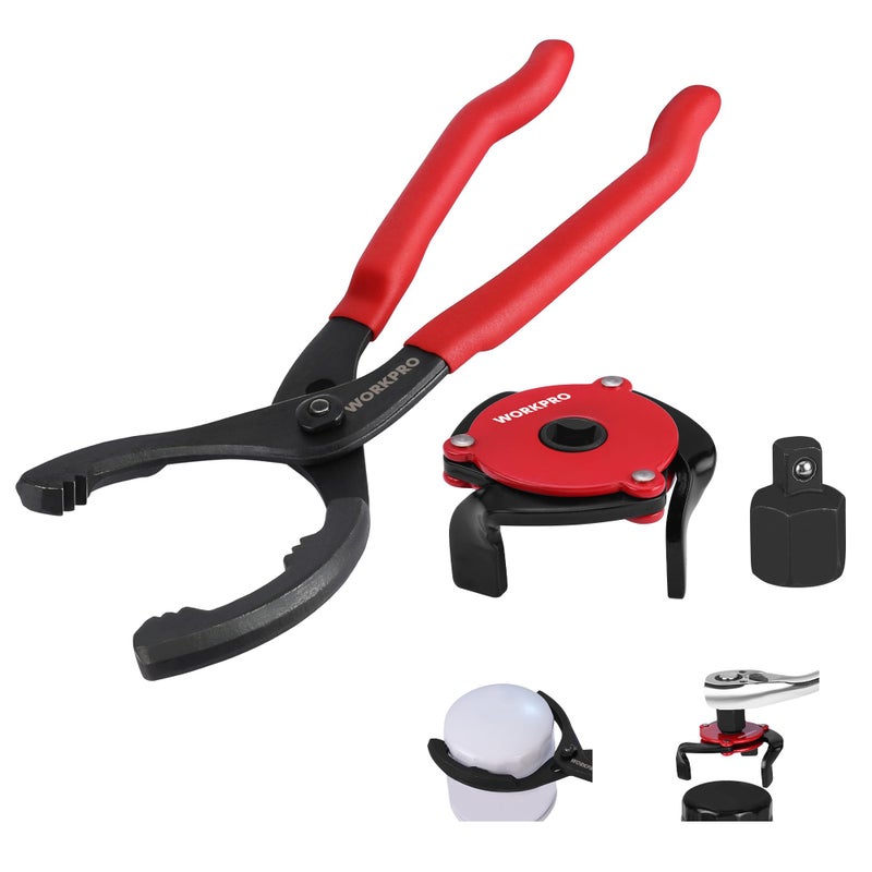 WORKPRO 2-Piece Oil Filter Wrench Set, 12â€ Adjustable Oil Filter Plier & 3-Jaw Universal Oil Filter Removal Tool, for Easy Oil Changes, Ideal for Car, Motorcycle, Truck Maintenance & Home Garage Use - Image 1