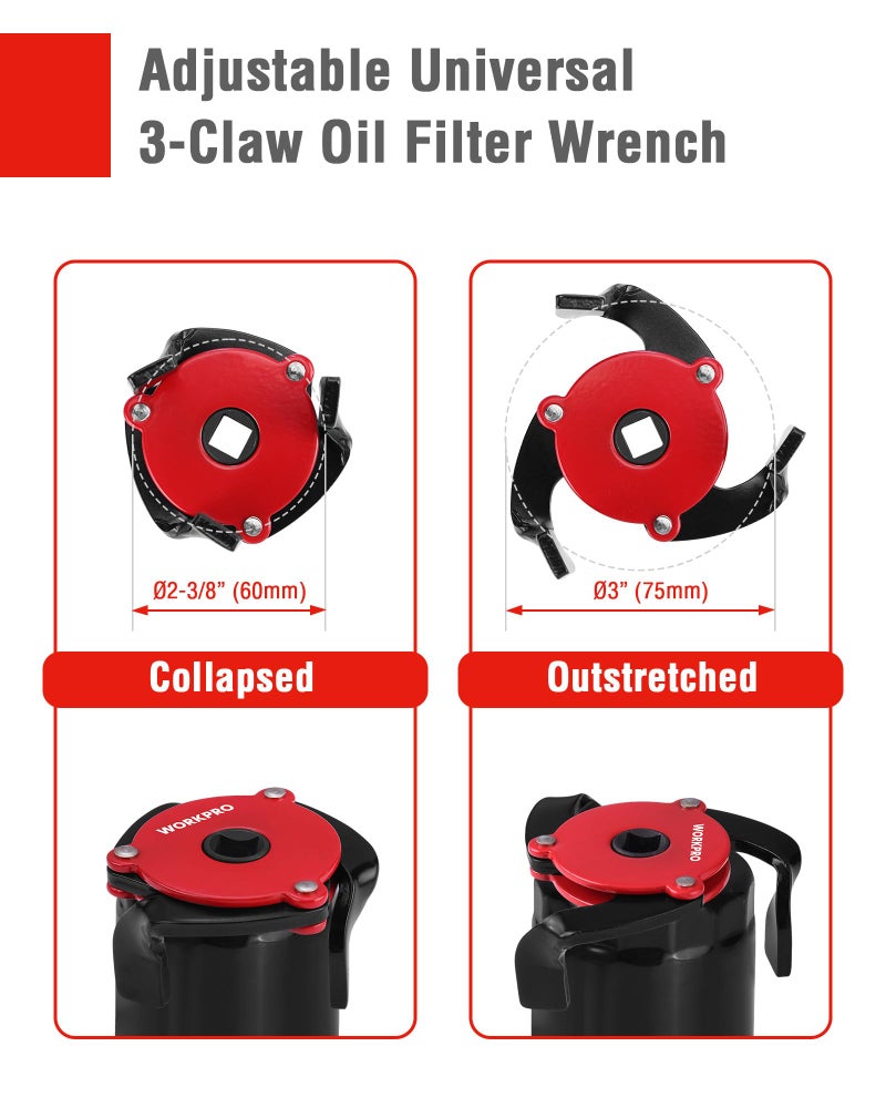 WORKPRO 2-Piece Oil Filter Wrench Set, 12â€ Adjustable Oil Filter Plier & 3-Jaw Universal Oil Filter Removal Tool, for Easy Oil Changes, Ideal for Car, Motorcycle, Truck Maintenance & Home Garage Use - Image 5