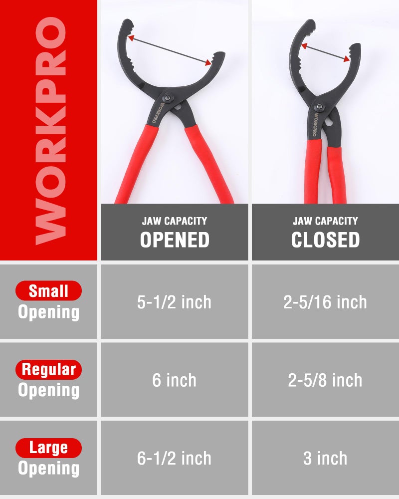 WORKPRO 2-Piece Oil Filter Wrench Set, 12â€ Adjustable Oil Filter Plier & 3-Jaw Universal Oil Filter Removal Tool, for Easy Oil Changes, Ideal for Car, Motorcycle, Truck Maintenance & Home Garage Use - Image 4