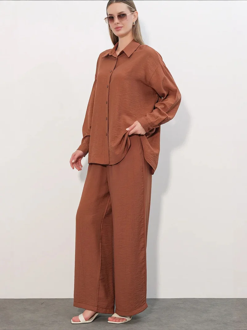 Big Dart Brick Red BDART Textured Button-Up Long Sleeve Shirt for Women | Best Price UAE