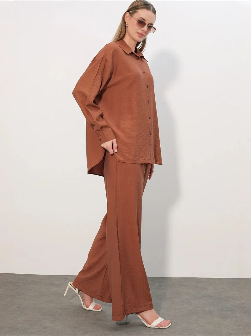 Big Dart Brick Red BDART Textured Button-Up Long Sleeve Shirt for Women | Best Price UAE