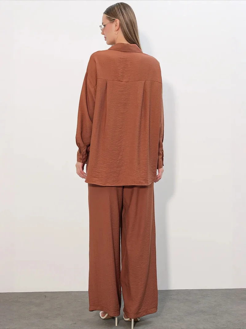 Big Dart Brick Red BDART Textured Button-Up Long Sleeve Shirt for Women | Best Price UAE