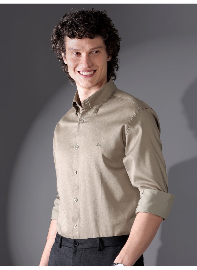 Beyoung Clay Beige Satin Shirt  - Image 1