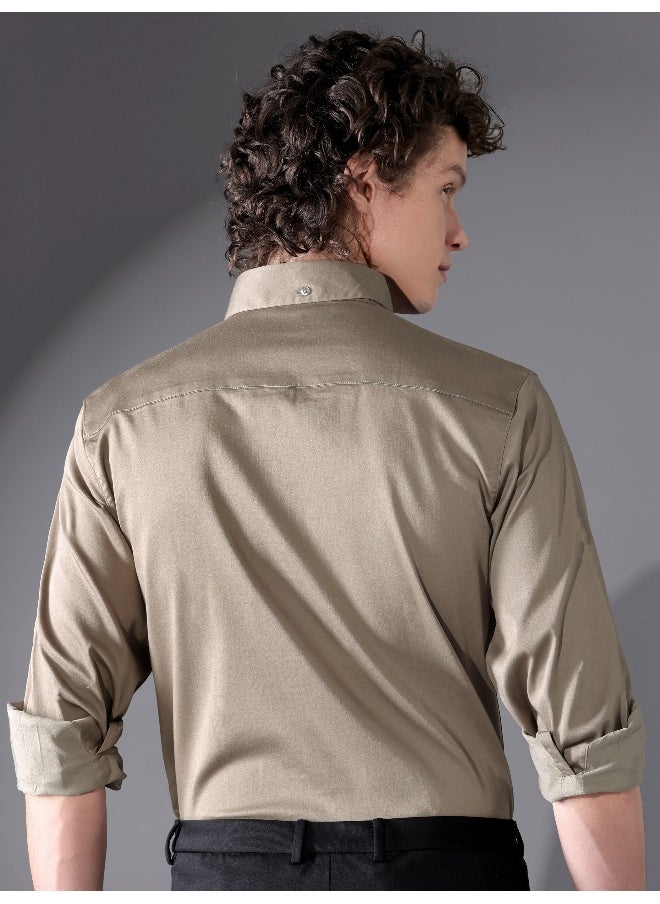 Beyoung Clay Beige Satin Shirt  - Image 5