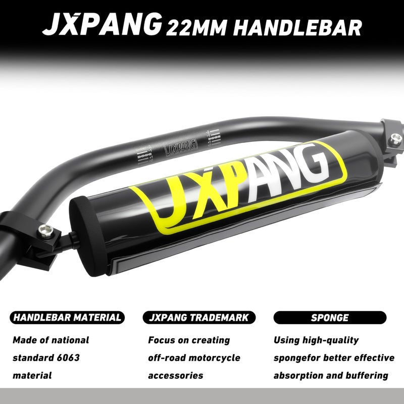 JXPANG 7/8 Inch 22mm Dirt Bike Handlebars 6063-T6 Aluminum,Compatible Pit Or Dirt Bike Handlebar With Foam Pad Universal For Motocross Pit Dirt Bike ATV Quad Mini Bike CRF YZF KXF KLX RMZ (Black) - Image 3