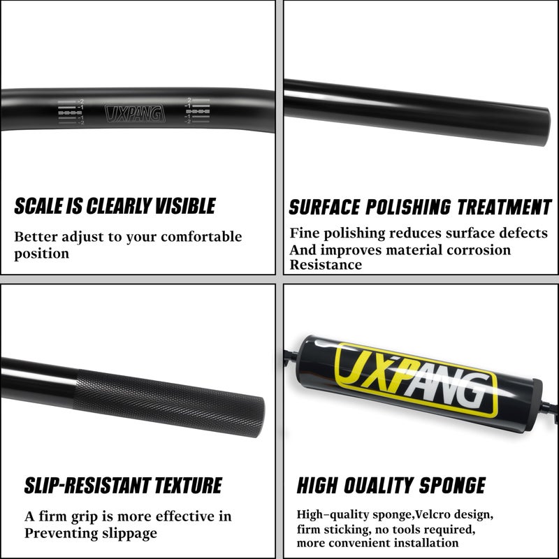 JXPANG 7/8 Inch 22mm Dirt Bike Handlebars 6063-T6 Aluminum,Compatible Pit Or Dirt Bike Handlebar With Foam Pad Universal For Motocross Pit Dirt Bike ATV Quad Mini Bike CRF YZF KXF KLX RMZ (Black) - Image 2