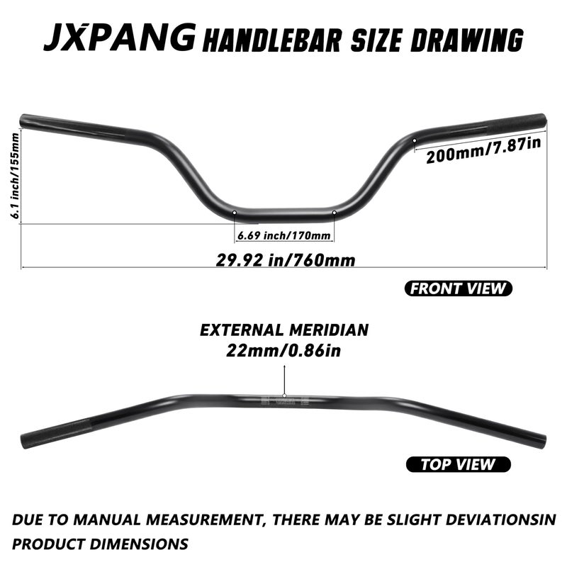 JXPANG 7/8 Inch 22mm Dirt Bike Handlebars 6063-T6 Aluminum,Compatible Pit Or Dirt Bike Handlebar With Foam Pad Universal For Motocross Pit Dirt Bike ATV Quad Mini Bike CRF YZF KXF KLX RMZ (Black) - Image 4