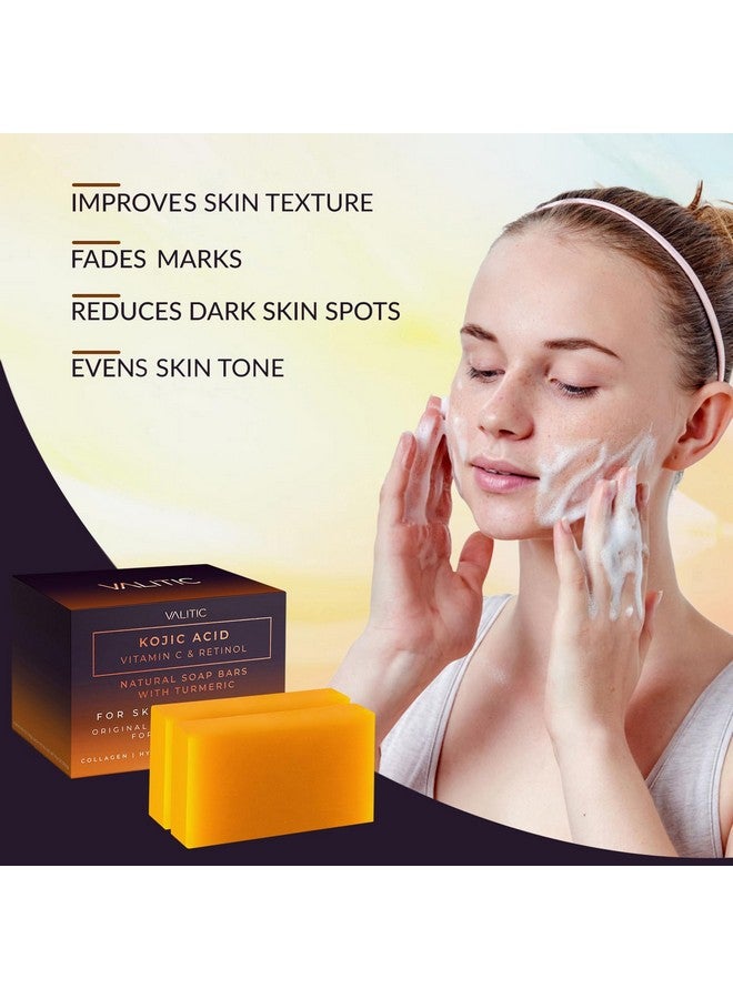 VALITIC 2 Pack Kojic Acid Vitamin C & Retinol Soap Bars For Dark Spot & A Pair Of Black Exfoliating Gloves For Body Scrubs  - Image 4