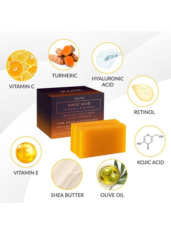 VALITIC 2 Pack Kojic Acid Vitamin C & Retinol Soap Bars For Dark Spot & A Pair Of Black Exfoliating Gloves For Body Scrubs  - Image 5