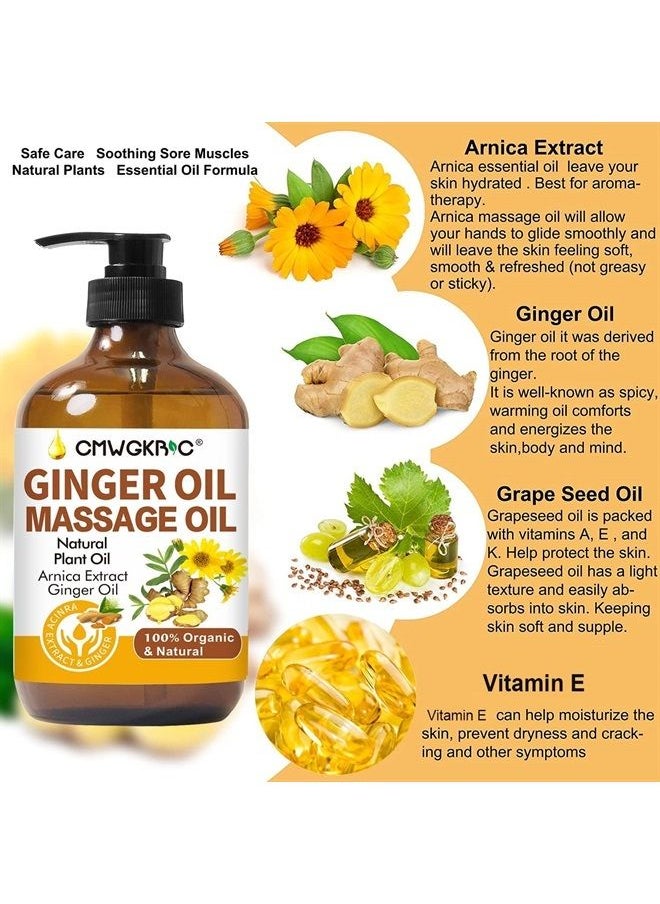 CMWGKBC - Ginger Oil, Ginger Massage Oil for Lymphatic Drainage, Arnica Oil, 100% Natural Massage Oil with Grape Seed Oil, Arnica Extract, Vitamin E Oil and Ginger Oil-Warming and Relaxing - Image 1