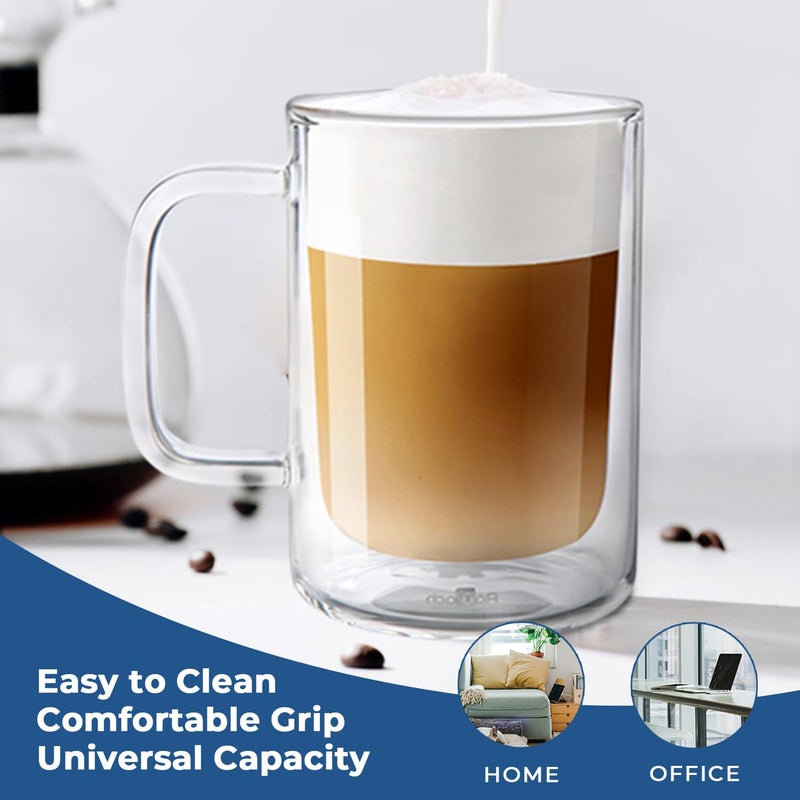 Aquach 12 Oz Double Walled Glass Coffee Mugs With Handle  2-Pack - Ideal For Latte  Cappuccino And Tea - Image 5