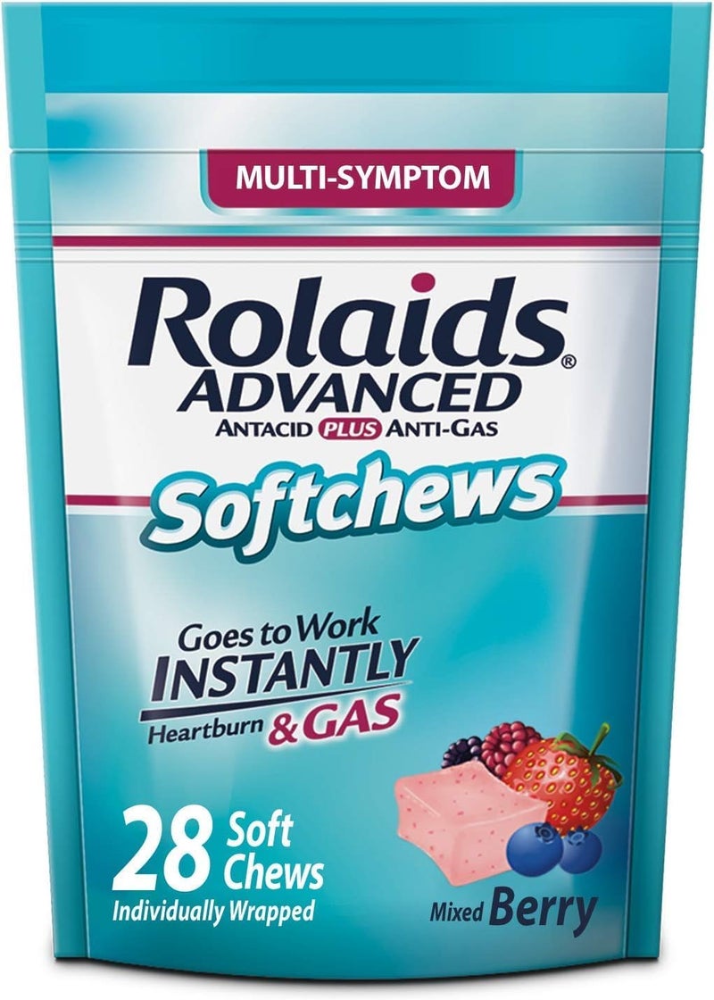 Rolaids Rolaids Advanced Antacid Plus Anti-Gas Softchews, 28 Count, Mixed Berry, Heartburn and Gas Relief 