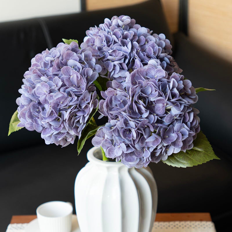 DUYONE 22 Real Soft Touch Hydrangea Artificial Flowers RealisticLarge Long Stem Fake Flowers Full Latex FauxWedding BouquetParty Home DecorGarden Office Room Table Centerpieces Taro Purple 3Pcs - Image 2