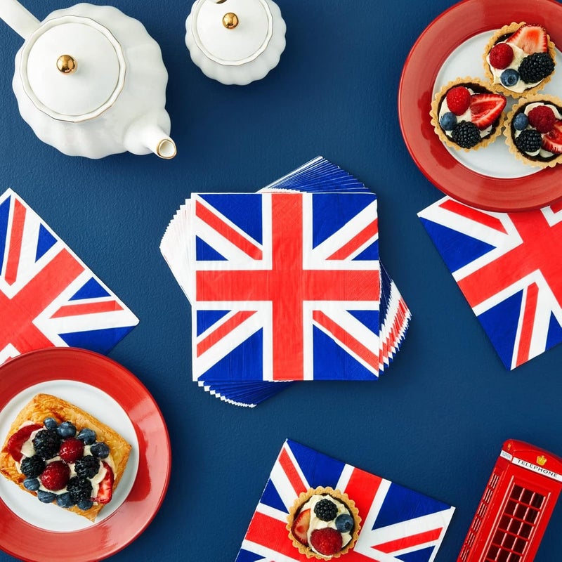 Juvale 100 Pack UK Flag Napkins for British Party Decorations Union Jack Party Supplies London Napkins UK Flag Design for Birthday Parties Celebrations Special Occasions 13x13 Inches - Image 2