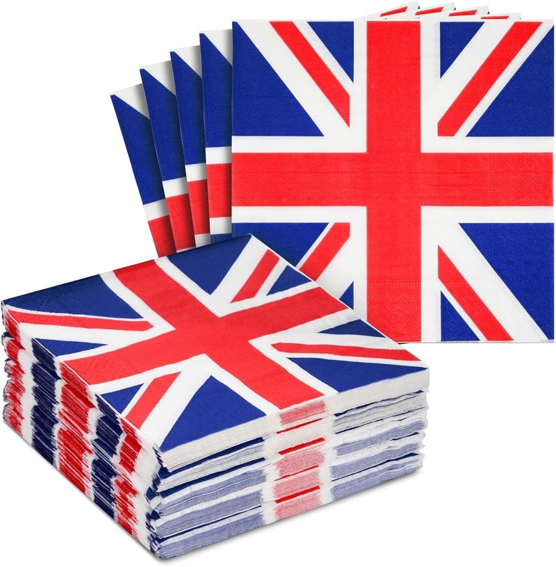 Juvale 100 Pack UK Flag Napkins for British Party Decorations Union Jack Party Supplies London Napkins UK Flag Design for Birthday Parties Celebrations Special Occasions 13x13 Inches - Image 1