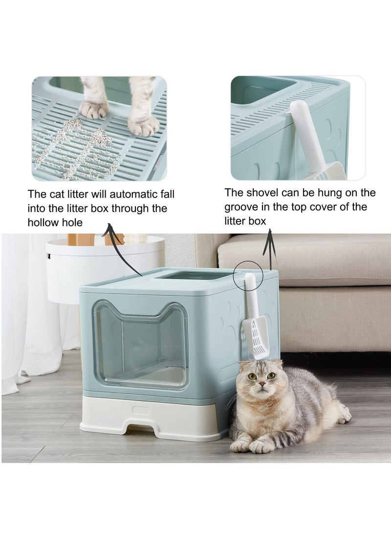 Arabest - Foldable Cat Litter Box with Lid, Enclosed Cat Potty, Top Entry Anti-Splashing Cat Toilet, Easy to Clean, Large - Image 1